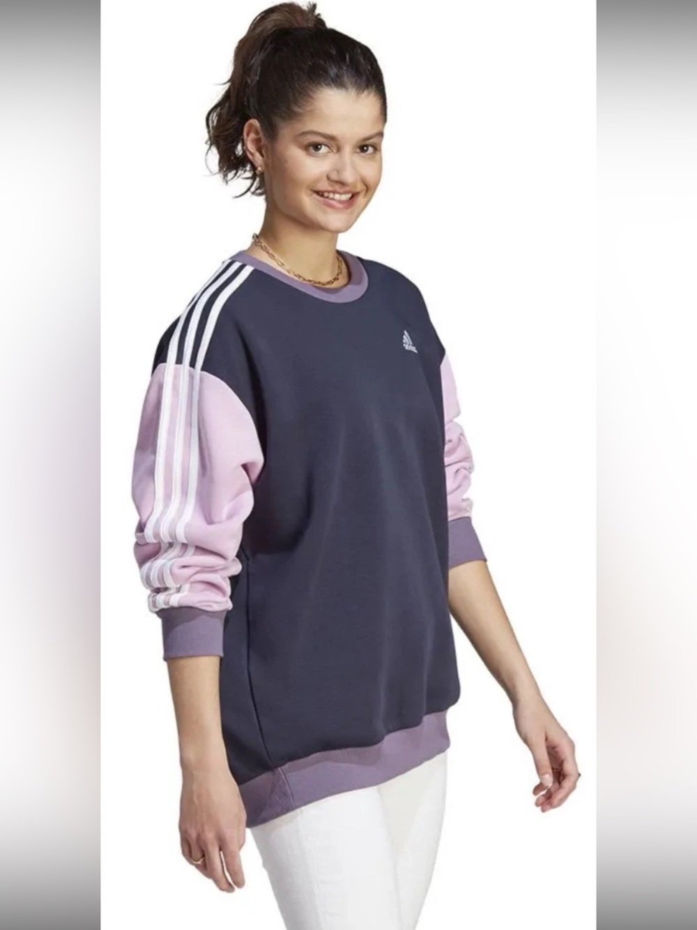 adidas Essentials 3-Stripes Oversized Fleece Sweatshirt Bliss Lilac SZ.L